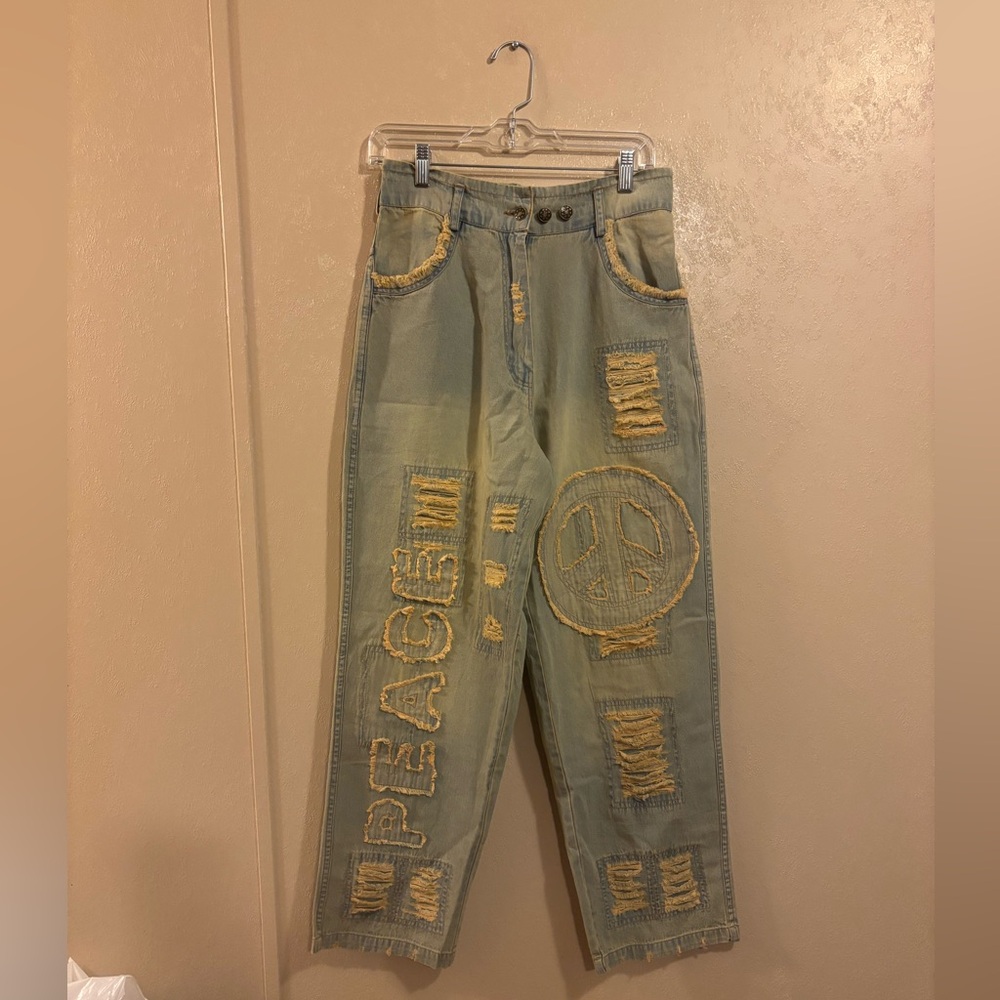 Distressed Peace Sign Jeans